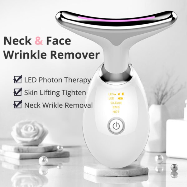 EMS Thermal Neck Massager - Microcurrent Wrinkle Remover with LED Photon Therapy for Lifting & Tightening