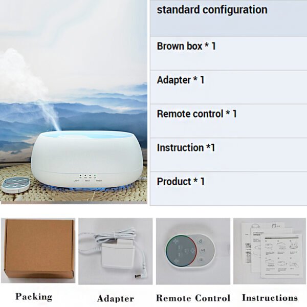 HOMEFISH Aroma Diffuser - 500ml Ultrasonic Humidifier with Colorful Light & Remote Control - Image 3